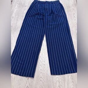 Navy Striped Wide Leg Pants